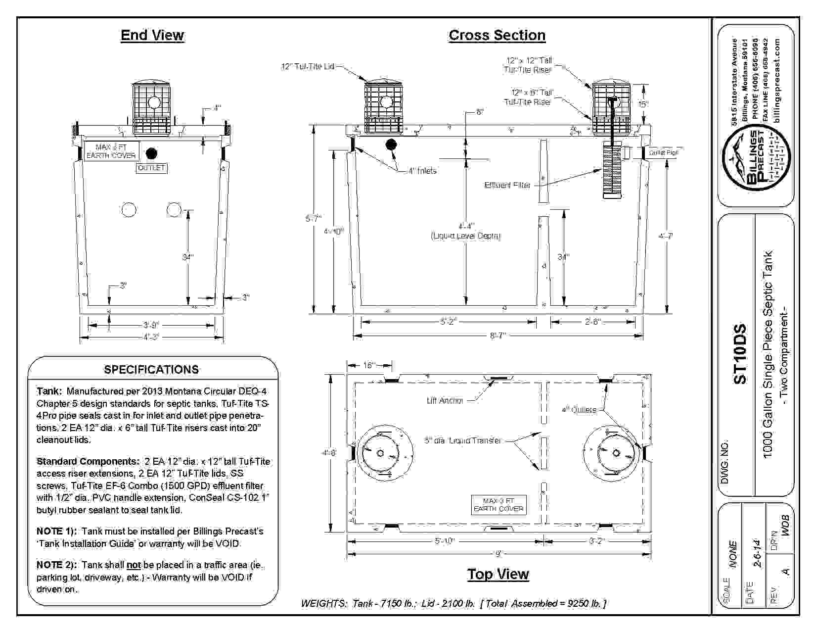 Dimensions Of A 1000 Gal Septic Tank